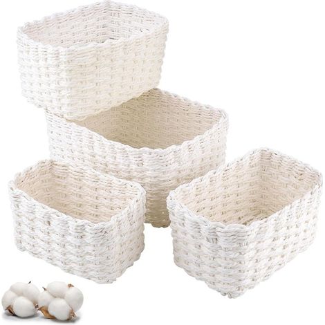Panier Rangement, Ensemble de 4 Pièces Panier de Rangement Empilable Storage Baskets pour Jouets Bébé, Cosmétique, Idéal pour une Utilisation Comme de Salle de Bain, Cuisine (blanc) (1/5)
