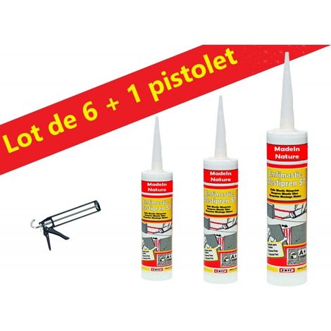 Lot de Colle contact néoprène, colle de montage, tout type de matériaux, plinthes, cuir, bois, ... Fabrication Française - Lot de 6 + pistolet.