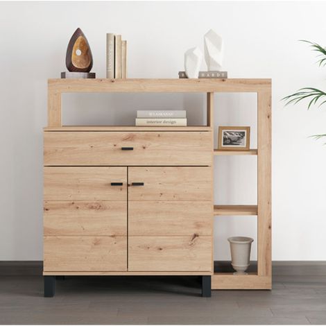 Credenza Banos, Madia un Cassetto, 4 Ripiani, Apertura Battente, Scorrevole, 106x35x101h cm Marrone Rovere Nodi (1/5)