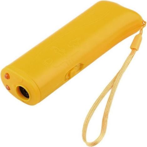 Dispositif Anti-aboiement - Ultrasons 25 kHz - Pour Dressage Chien - Lampe Flash Intégrée - 130 dB - Alimentation Batterie 9 V - Jaune