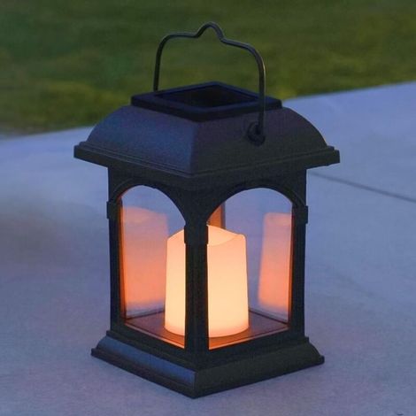 Festive Lights Lanterne Solaire Décorative pour Extérieur Bougie Vacillante LED Waterproof 15cm de Hauteur, Parfait pour une Lampe de Table Solaire Lanterne Suspendue Extérieure Noire Mat (1/5)