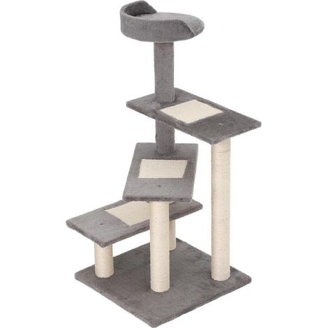 TIRAGRAFFI PER GATTI DA 100CM CON LETTINO ROTONDO. PALI IN SISAL E RIVESTIMENTO IN PELUCHE. GRIGIO (1/5)