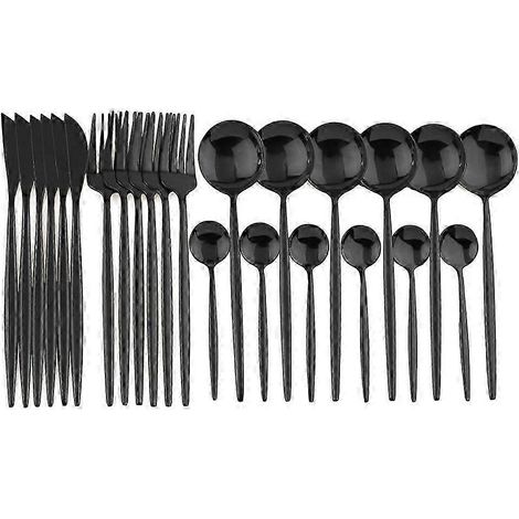 Ensemble de vaisselle 24 pièces en acier inoxydable : assiettes, couteaux, cuillères, fourchettes, couverts. (1/5)