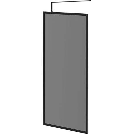 Colore 8mm Smoked Glass Matt Black 1950mm x 1000mm Fully Framed Walk In Shower Screen including Wall Channel and Support Bar (1/5)