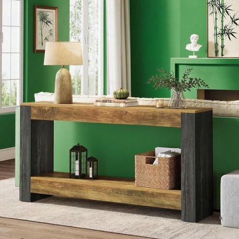 Console style campagne 160 cm - Table d'appoint pour entrée et salon, meuble décoratif en bois naturel (1/5)