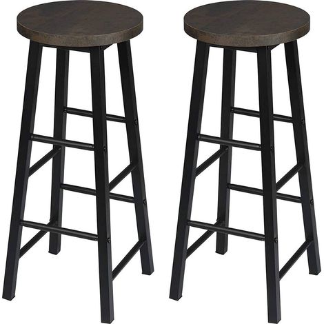WOLTU 2 Sgabelli Legno da Bar Coppia Sedie Cucina Alta Gambe in Metallo Vintage Ruggine+nero