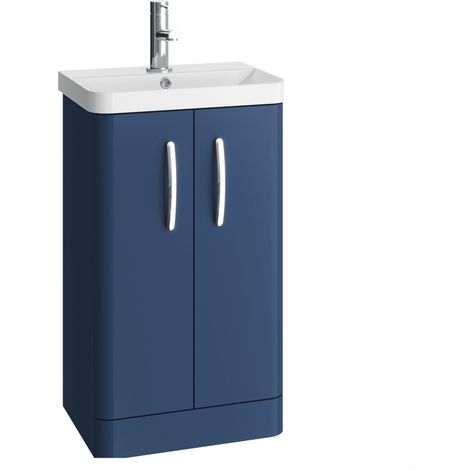 Handsacre Contemporary 2 Door Floor Standing Vanity Unit with Basin, Satin Blue, 500mm