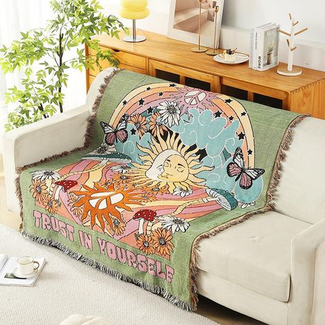 Double Face Couvertures Coton Tissé Jetés De Lit avec Gland Jungle Style Bohême Tapisserie Châle Décorative Jeté De Canapé Couvre-Lit Couverture De Camping Nappes Tapis 160x130cm (1/5)