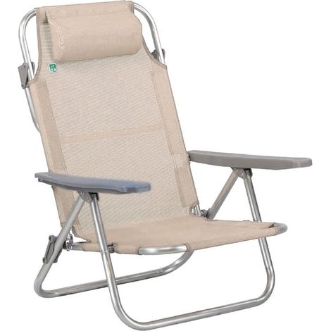 TrAdE Shop Traesio - Sedia Sdraio Spiaggina Pieghevole 5 Posizioni In Alluminio Textilene Con Braccioli Cuscino - Beige (1/2)