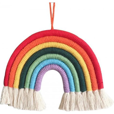 Tenture murale arc-en-ciel tissée à la main Décoration murale en dentelle arc-en-ciel Pendentif arc-en-ciel Tapisserie colorée Chambre à coucher Décoration pour chambre d'enfant (1/5)