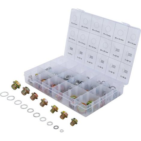 Assortiment de Bouchons de Vidange et Joints Aluminium - 534 pcs - l. 18,4 cm, H. 4,7 cm, Prof. 27,8 cm - D-Work