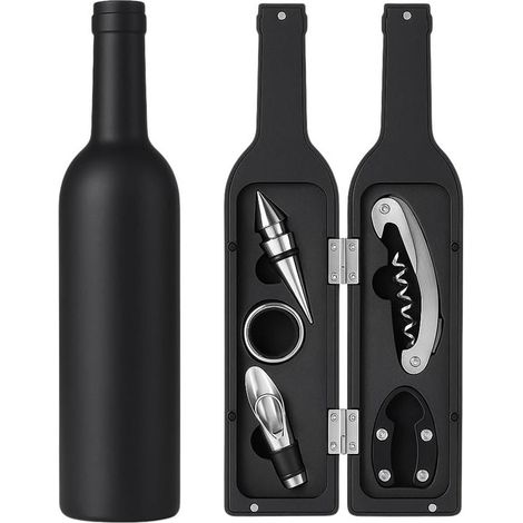 Accesorios para vino, Juego de vino de 5 piezas, Tapón de vino, Botella de vino, Vino, Vertedor de vino, Tapón de vino, Sacacorchos, Abrebotellas (1/5)