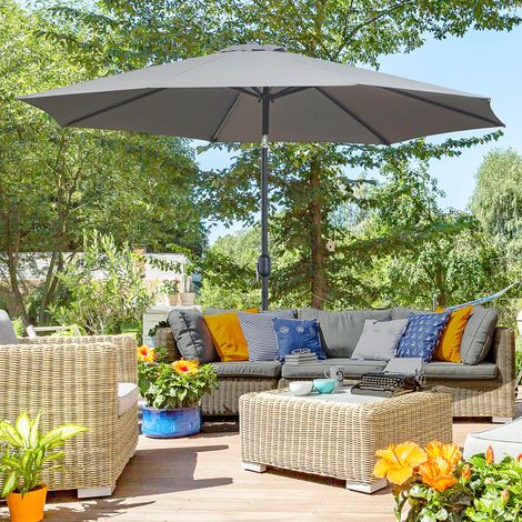 Parasol jardin Ø295x250cm manivelle mécanisme basculant poteau métallique amovible terrasse piscine patio, gris foncé
