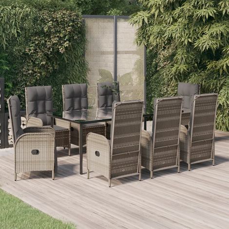 Ensemble Table et Chaise de Jardin Ensemble de salle à manger jardin 9pcs et coussins noir et gris 23457 (1/5)