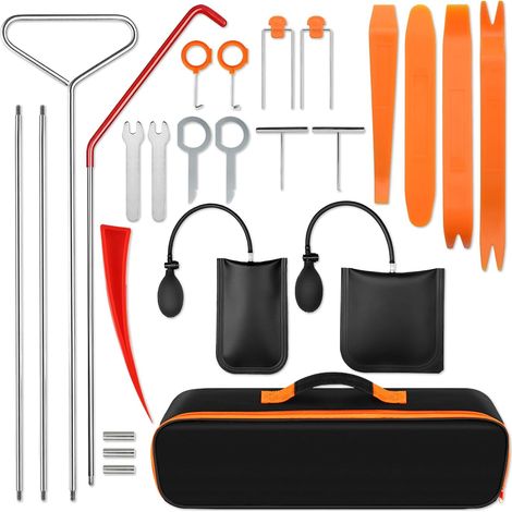 Kit d'outils pour voiture 25 pièces - Kit d'outils automobile d'urgence avec crochet et pompe à air, étui portable pour réparations d'urgence (1/5)