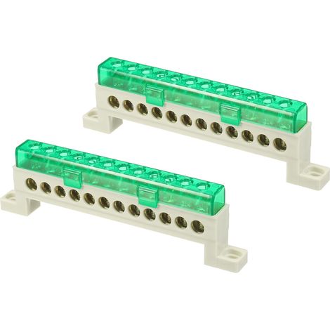 2Pcs Barre De Terre À Bornes, 12 Positions Barre De Bornes En Laiton À Vis, Bloc De Terre 7x11mm Pour Équipement Électrique, Boîte De Distribution, Vert (1/5)