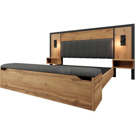 Doppelbett 180x200 cm mit USB-C-Nachttischen, Leselampen und Bettbank mit Stauraum - MODENUIT (1/5)
