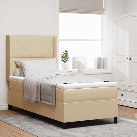 LED Boxspringbett mit Matratze Creme 100 x 200 cm Stoff