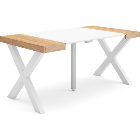 Skraut Home - Ausziehbarertisch, Multifunktionaler ausziehbarer, 160, Für 8 Gäste, Massivholz Beine, Moderner Stil, Eiche und weiß (1/5)