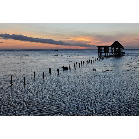 Papier peint panoramique mer pour salle de bain Tapisserie panoramique paysage Tahiti Papier peint panoramique coucher de soleil (1/2)
