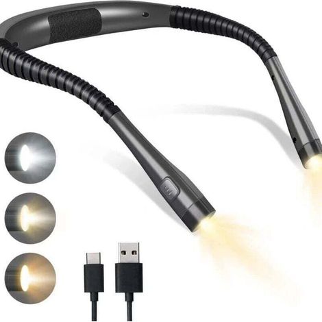 Lampe de Lecture de Cou Rechargeable, Lampe pour lecture au Lit, 3 Couleurs, 6 Niveaux de Luminosité, Bras Pliables, Longue Durée de Vie, Parfait pour la Lecture, Le Tricot, la Réparation (1/4)