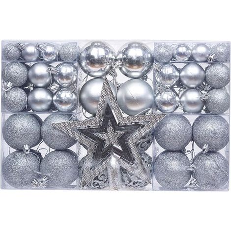 Ensemble de décorations de boules de Noël, ornement, convient à la décoration intérieure, 101 pièces (argenté) (1/5)