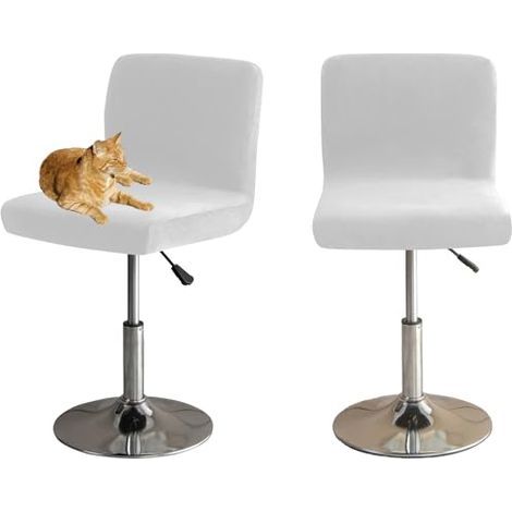 Housses De Chaise De Bar avec Dossier, Élastique Velours Tissu Housses De Tabouret De Pub Amovible Courte Arrière Pivotant Couverture De Chaise-Blanc-2 Pièces (1/4)