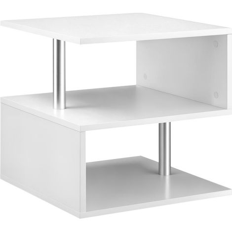 Table Basse de Salon Agencement Facile Forme S Double Plateau Bois et Fer 50x50x50 cm Blanche (1/5)