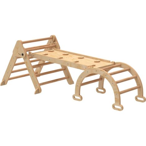 Triangle d’escalade 7 en 1 pliable avec rampe, échelle arc et mur d’escalade pour enfants de 1,5 à 4 ans, bois clair, jeu Montessori sécurisé - CHICFURN (1/5)
