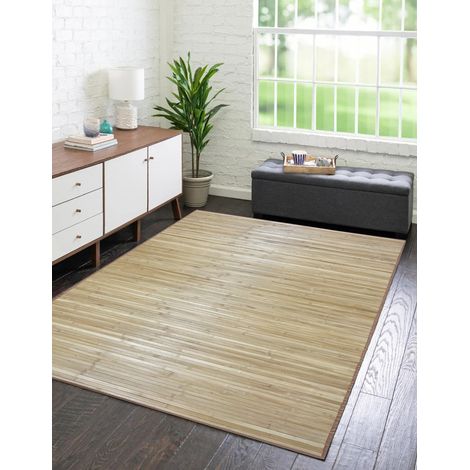 Tappeto Arredo In Vero Bamboo Naturale Grande a Listelli Bordato Bambù Soggiorno Cucina Salotto Listello Legno Oro - 170x230cm