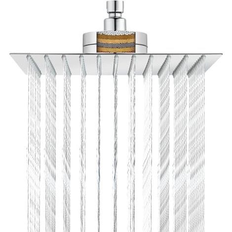 Pommeau de douche filtré, pommeau de douche à effet pluie de luxe de 25 cm, rend l'eau dure douce et durable, ce qui améliore l'état de la peau et des cheveux, conception de filtre intégré pour (1/5)