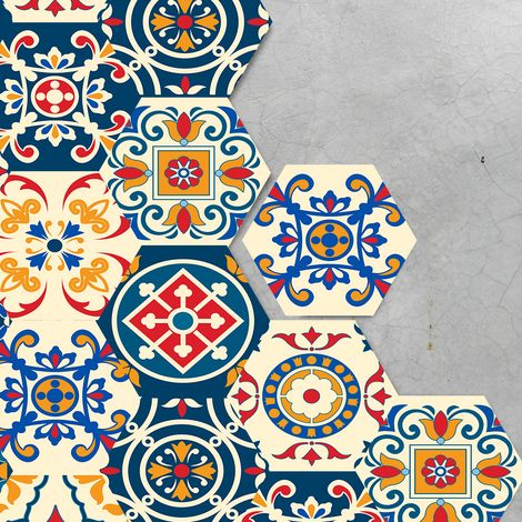 10 PCS Papier Peint Carrelage Autocollant Le style marocain 10 x 10 cm Style Mosaïque Sticker Mural Film Décoratif Imperméable pour Carreaux de Mur de Salle de Bains et de Cuisine
