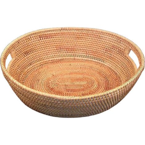 Handgeflochtener Rattan-Aufbewahrungskorb für Obst und Gemüse, Doppelgriff, Picknickkorb aus Weide, Brotteller, Mehrzweckkorb