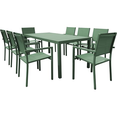 Set di mobili da giardino BARI in textilene verde salvia, 8 posti - alluminio verde salvia