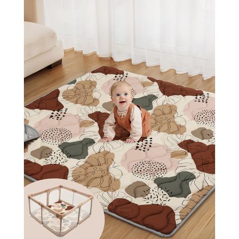 Tapis d'eveil Bebe, épaissi Tapis de Jeux Bebe 127x127cm, Antidérapant, Lavable en Machine, Pliable Tapis d'éveil et de Jeux, Tapis Sol Bebe de Jeu pour Parc, Conception de Style Bohème