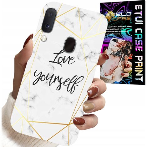 Coque pour Samsung Galaxy A20E - marbre blanc avec bordures dorées - Je t'aime (1/5)
