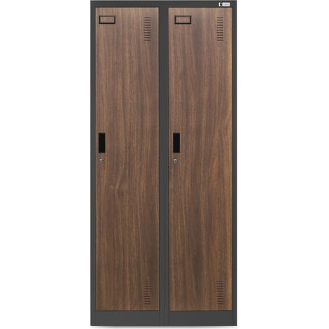 Jan Nowak Stahlspind Garderobenschrank Spind Kleiderspind Doppelspind 2 Abteile Flügeltüren Trennwand Pulverbeschichtung 180 cm x 80 cm x 50 cm (H x B x T) (anthrazit/holzoptik) (1/4)