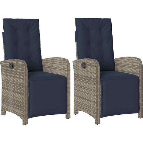 Reclining Garden Chairs 2 pcs with Footrest Grey Poly Rattan vidaXL (1/5)