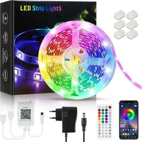 Ruban LED 15 m, bande lumineuse RGB avec contrôle Bluetooth et télécommande 44 touches, pour décoration intérieure chambre salon
