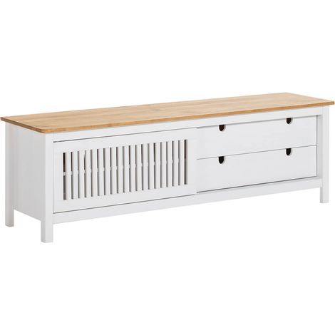 MALIA - Meuble TV 1 Porte Coul. 2 Tiroirs Bois Ciré et Blanc (1/5)