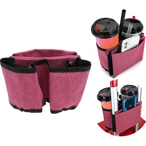Sac de rangement pour poignée de valise, sac de rangement pour bouteille d'eau et autres boissons, porte-gobelet de voyage, compatible avec toutes les poignées de valise, rose rouge (1/5)