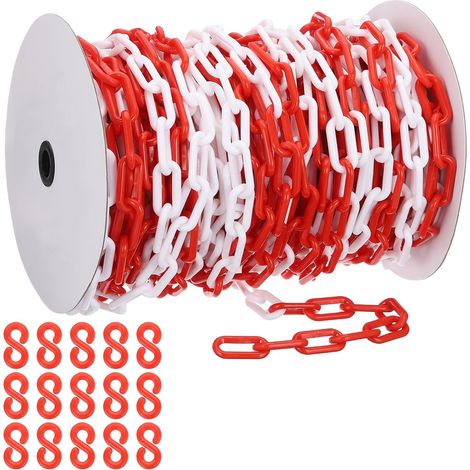 Chaîne plastique rouge/blanc, 131 pieds 8mm Chaîne barrière sécurité plastique granchaîne plastique longue pour contrôfoule, stationnement, décoration chantier construction (1/5)
