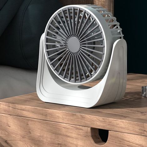Mini ventilador de escritorio USB, batería recargable 18650 (1200 mAh), blanco, 3 velocidades, rotación de 360°, silencioso, portátil para viajes, camping, oficina y hogar. (1/5)