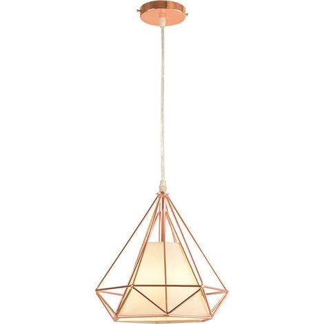 STOEX Retro Pendelleuchte 25CM E27 Diamant Käfig Eisen Hängende Deckenleuchte für Flur Küche Schlafzimmer Wohnzimmer Cafét (Roségold)