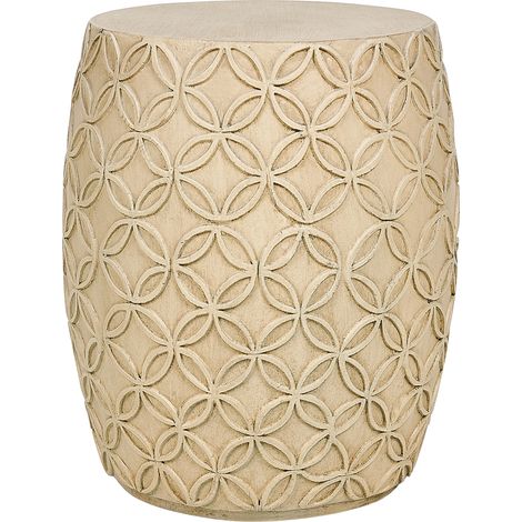 Mesa auxiliar MgO fibra de vidrio tapa redonda forma de tambor resistente a UV manchas óxido agua viento beige claro Zogno