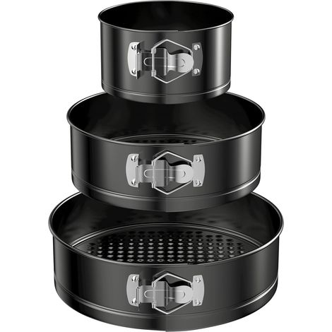 3 Pièces Moule à Manqué Rond, 12/18/22cm Moule à Gàteau Rond, Ensemble Antiadhésif Moules à Charnière en Acier Inoxydable Avec Fond Amovible, pour Gâteaux au Fromage Pizzas Quiches (1/5)