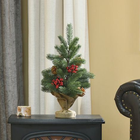 Mini albero di Natale Decorazione natalizia, con ornamenti, bacche rosse, alto 50 cm, con base in cemento, verde + multicolore (1/5)