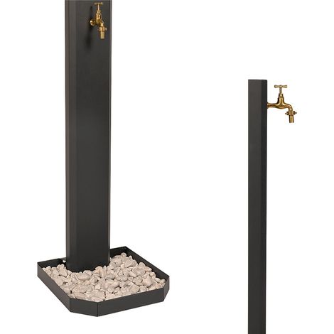 Fontana da Giardino Design a Colonna Ovale Rubinetto in Ottone e Base con Ciottoli Antracite (1/5)