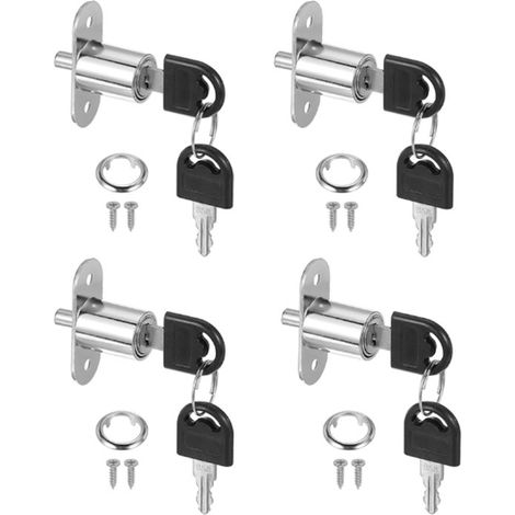 Serrure de meuble - 4 pièces - Serrure pour porte coulissante - Cylindre de serrure 23 mm - Serrure à levier - Serrure à cylindre - Serrure pour classeur - Pour entrepôts, tiroirs et garages - Argent (1/5)