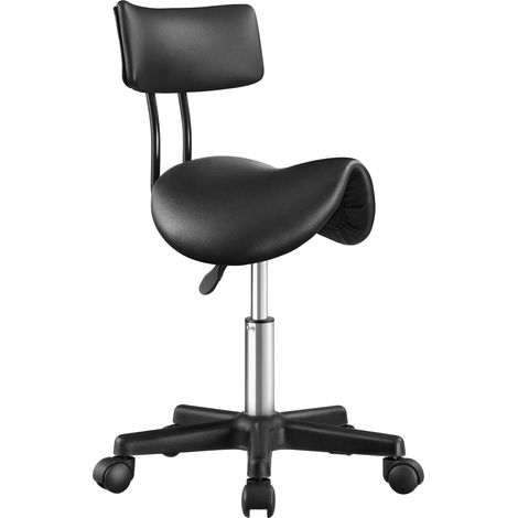 Tabouret Selle, Tabouret à roulettes Ergonomique en Cuir PU, Réglable en Hauteur, Pivotant à 360°, 56 x 56 x 68.5-82.5 cm, Noir, pour Bureau, Salon (1/5)